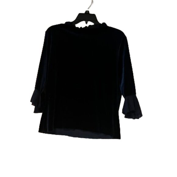 Impressions Navy Velvet Blouse Ruffle Neck Sheer Angel Sleeves - Large Petite - Picture 3 of 5